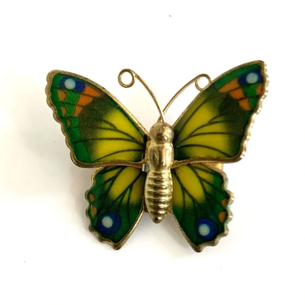 VTG Butterfly Bug Insect Pin Brooches Bundle of  4 Silver Damascene Rhinestone - Picture 6 of 11